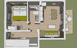 Plano Standard 2-Bedroom Apartment Bloc Garden - A1S buhardilla