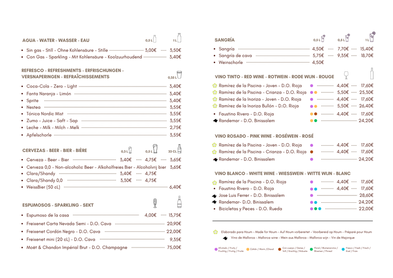 Carta restaurante Terra 2025